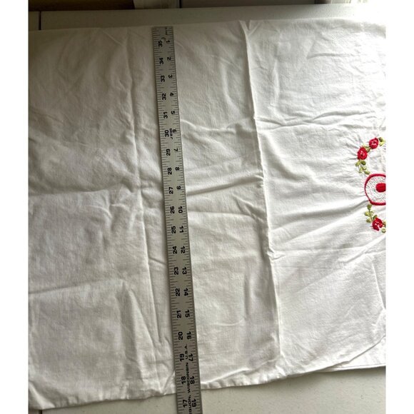 Vintage Hand-Embroidered Lady Design Cotton Pillow Cases Red Green Floral Accent - Picture 5 of 10